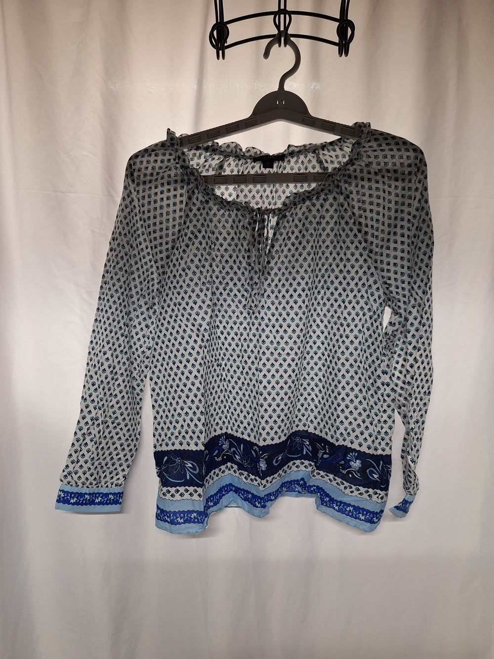 Women’s Blue Patterned Peasant Blouse